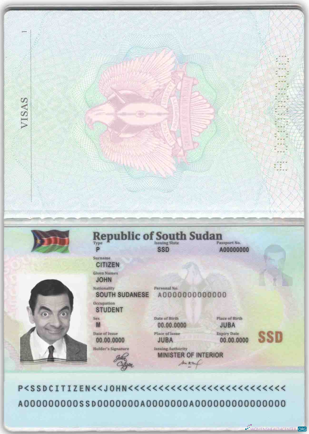 Download South Sudan passport Photoshop template